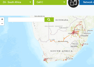 Coverage map of Cell C network areas in South Africa