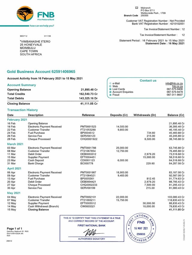 3 Month Bank Statement Sample