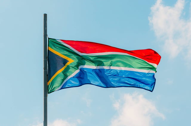 South Africa Flag waving in the air
