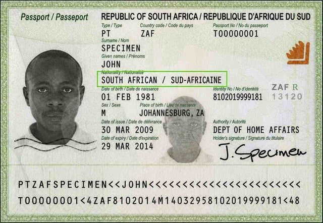 South African Passport Bio Page