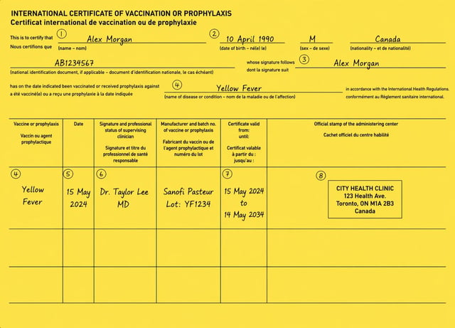 Yellow Fever Vaccination Card Sample