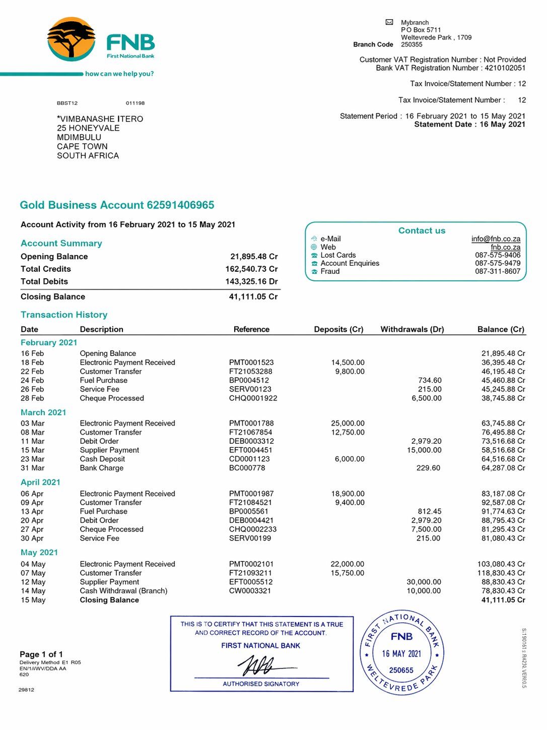 3 Month Bank Statement Sample