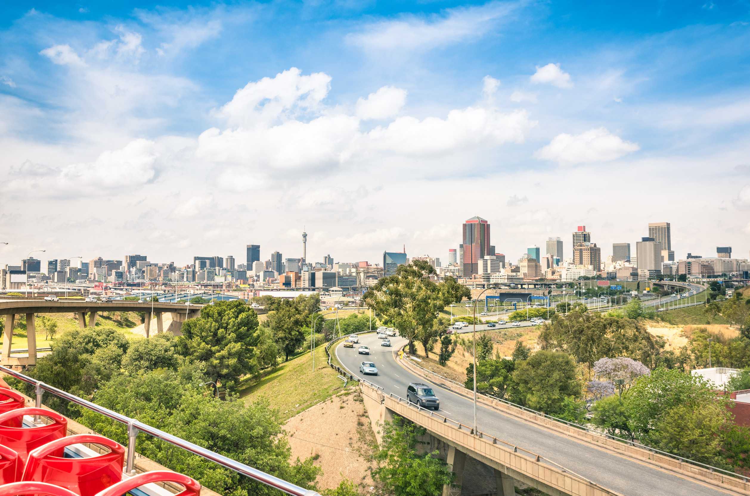 Johannesburg skyline from urban highway sightseeing, South Africa